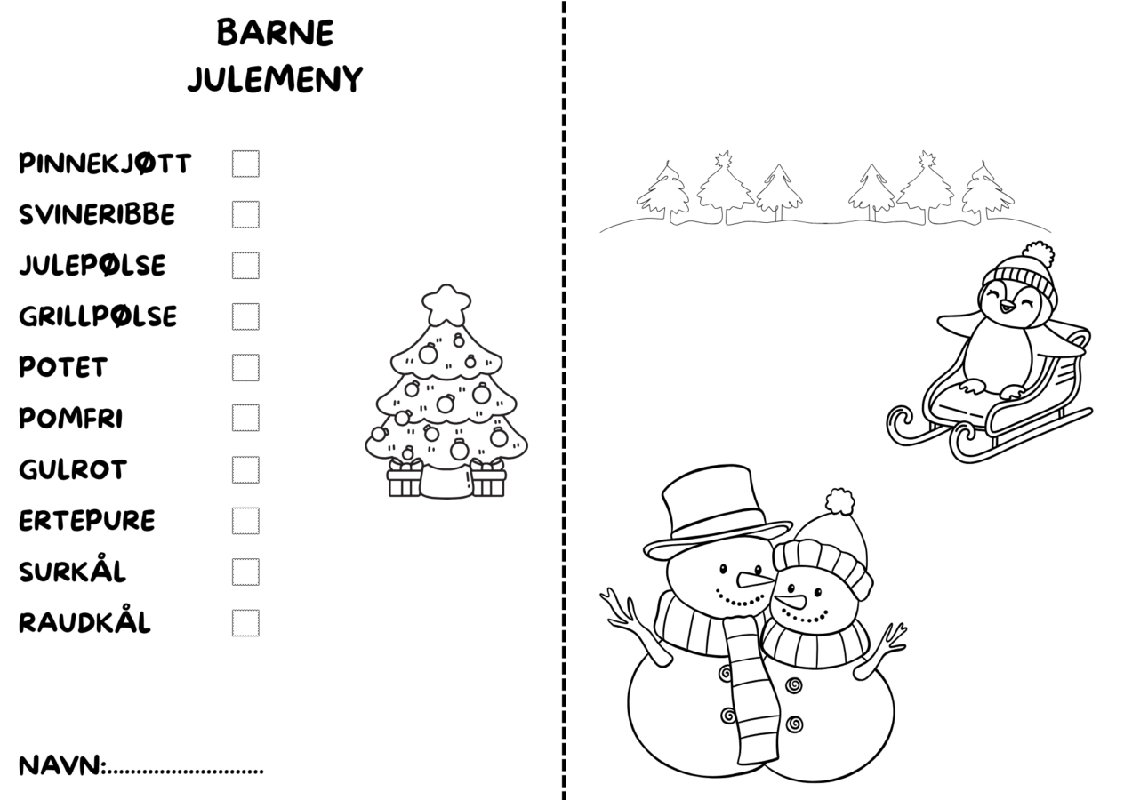 Barne-julemeny med val for barna